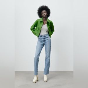 Zara soft soft cropped over shirt green